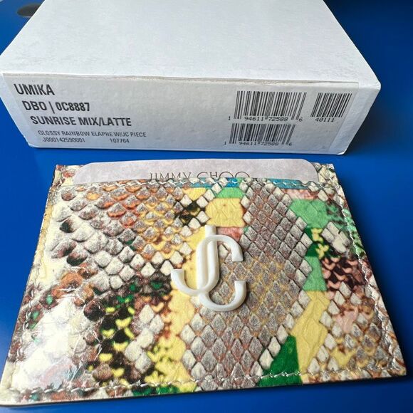 NWT Jimmy Choo Umika Sunrise Mix Glossy Rainbow Elaphe Card Holder With Jc Emble - Picture 14 of 15